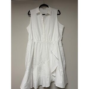 Express White Sleeveless Collared Button Front Drawstring Waist Midi Dress XL‎